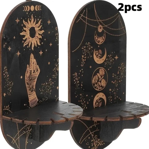 NIP! Set of 2 Phases of the Moon Wall Shelves in Black and Gold! - Picture 1 of 7